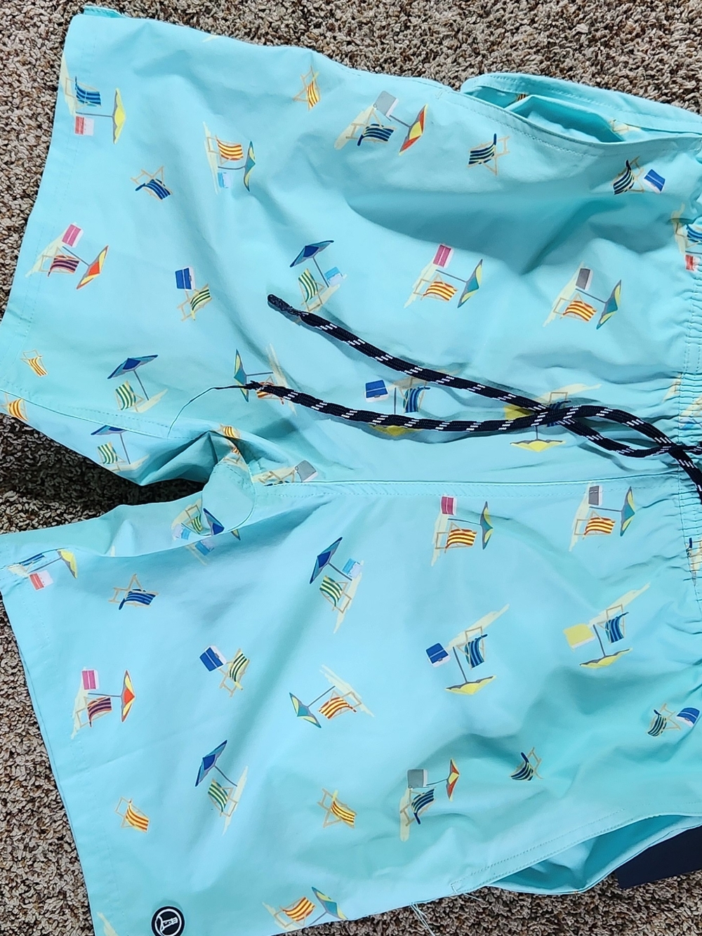 Mens Lands' End Seafiam Beach Chair Print Swim Trunks